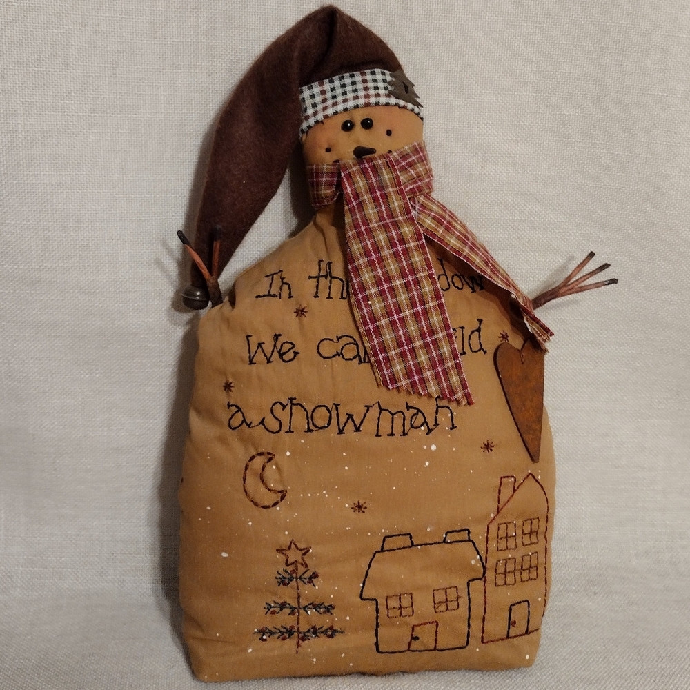 Primitive Fabric Stitched Snowman